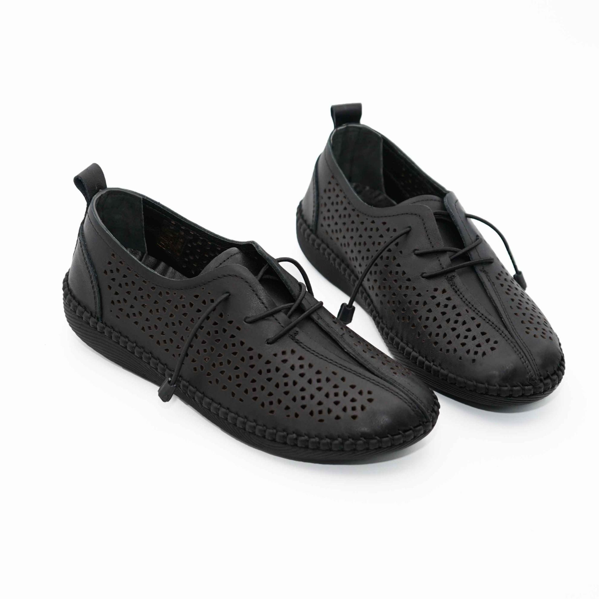 Pantofi Dama Piele Naturala Gaurita Cu Laser 2023 Negru