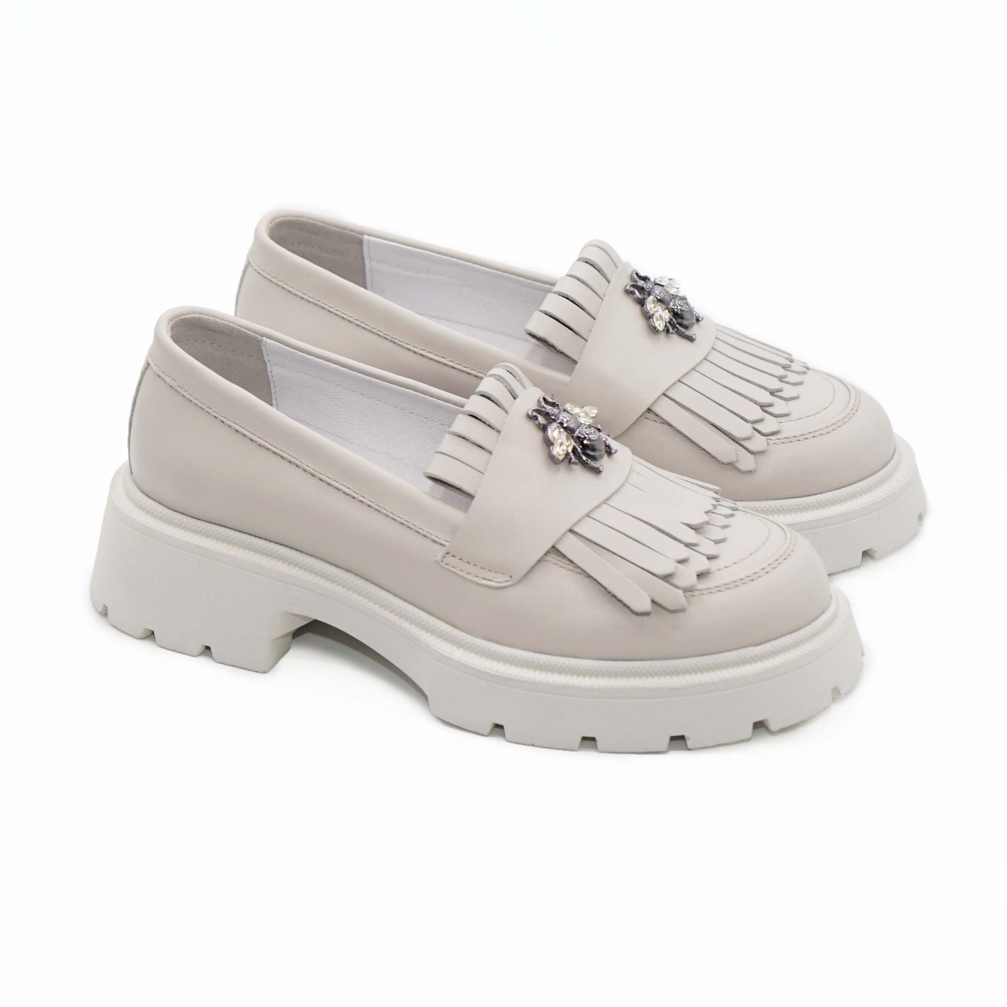 Mocasini Dama Culoare Alb Natur Din Piele Naturala Cod 131
