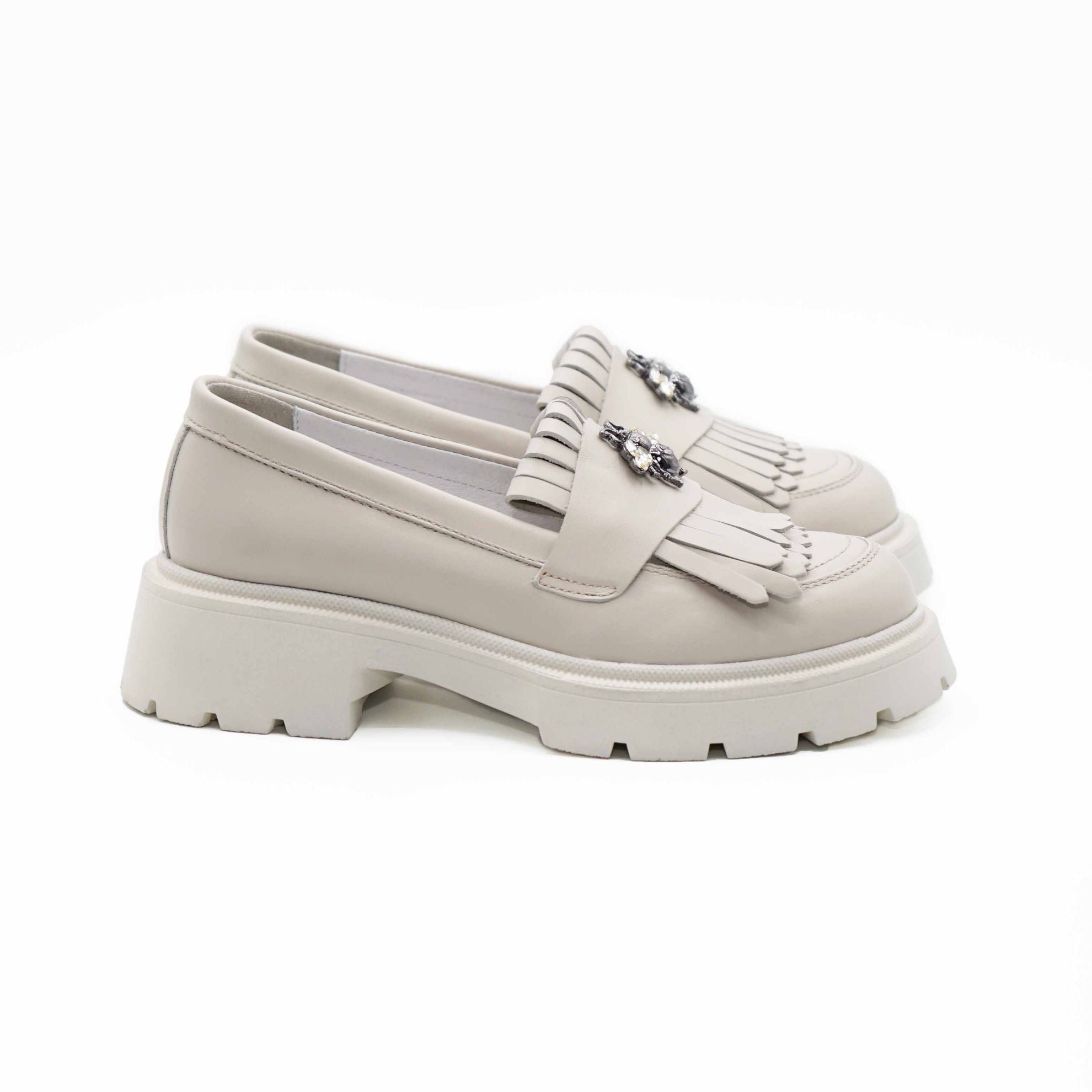 Mocasini Dama Culoare Alb Natur Din Piele Naturala Cod 131