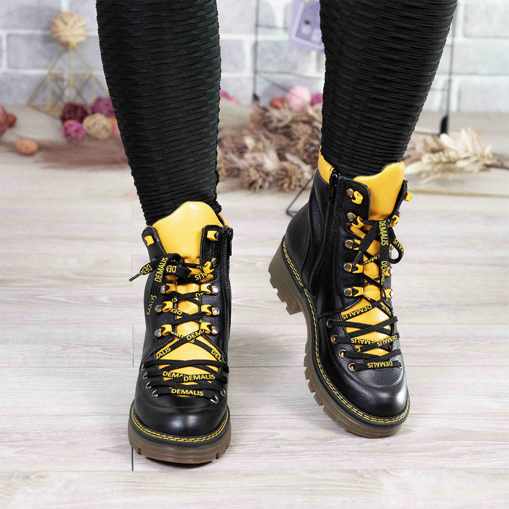 Ghete Dama Piele Naturala 739 Negru Galben