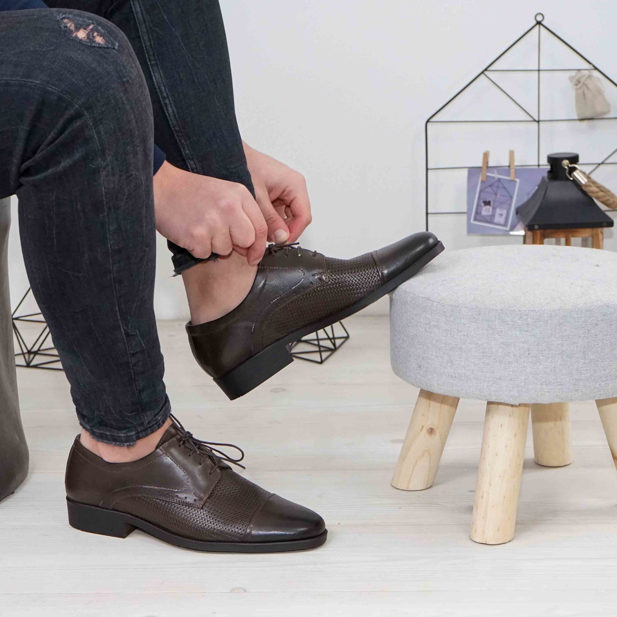 Pantofi Eleganti Barbati Din Piele Naturala 309 Mi Maro Inchis Presat