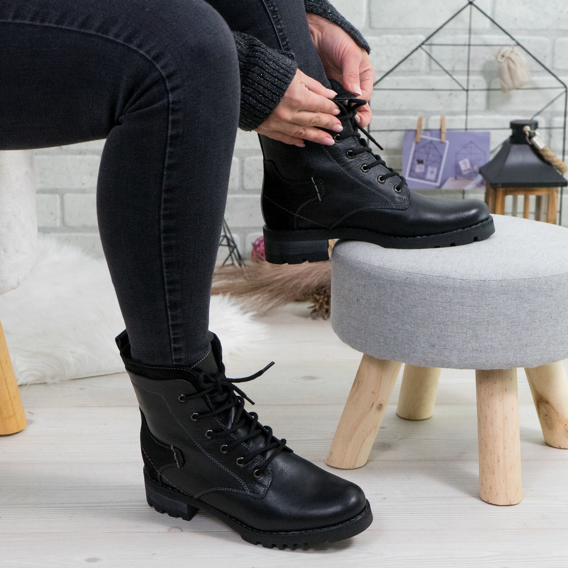 Ghete Dama Piele Naturala 780 Negru