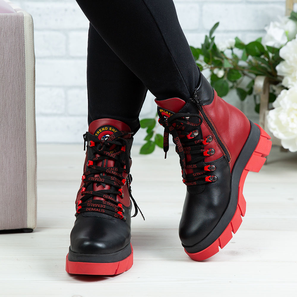 Ghete De Dama Din Piele Naturala 736 Culoare Negru Rosu