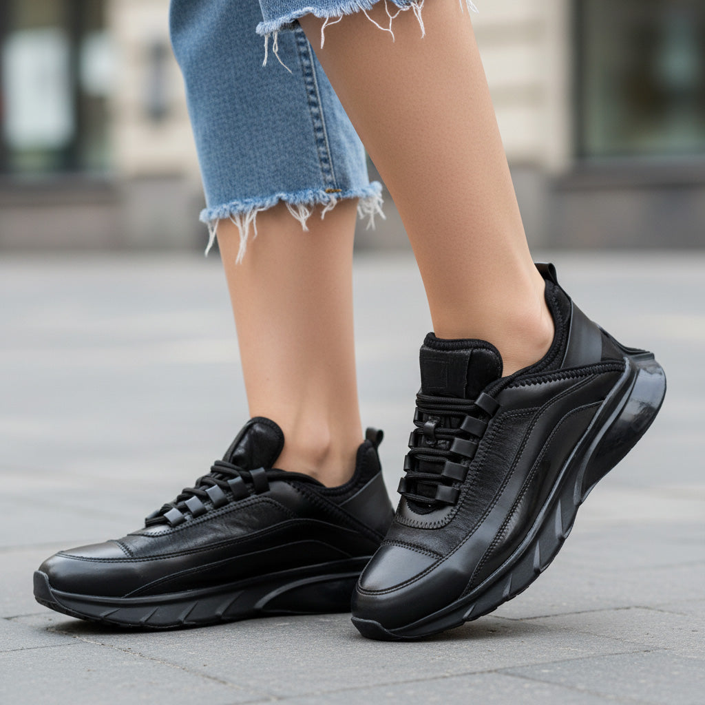 Pantofi sport din piele intoarsa + textil  l cod  l culoare negru cod DoQ1