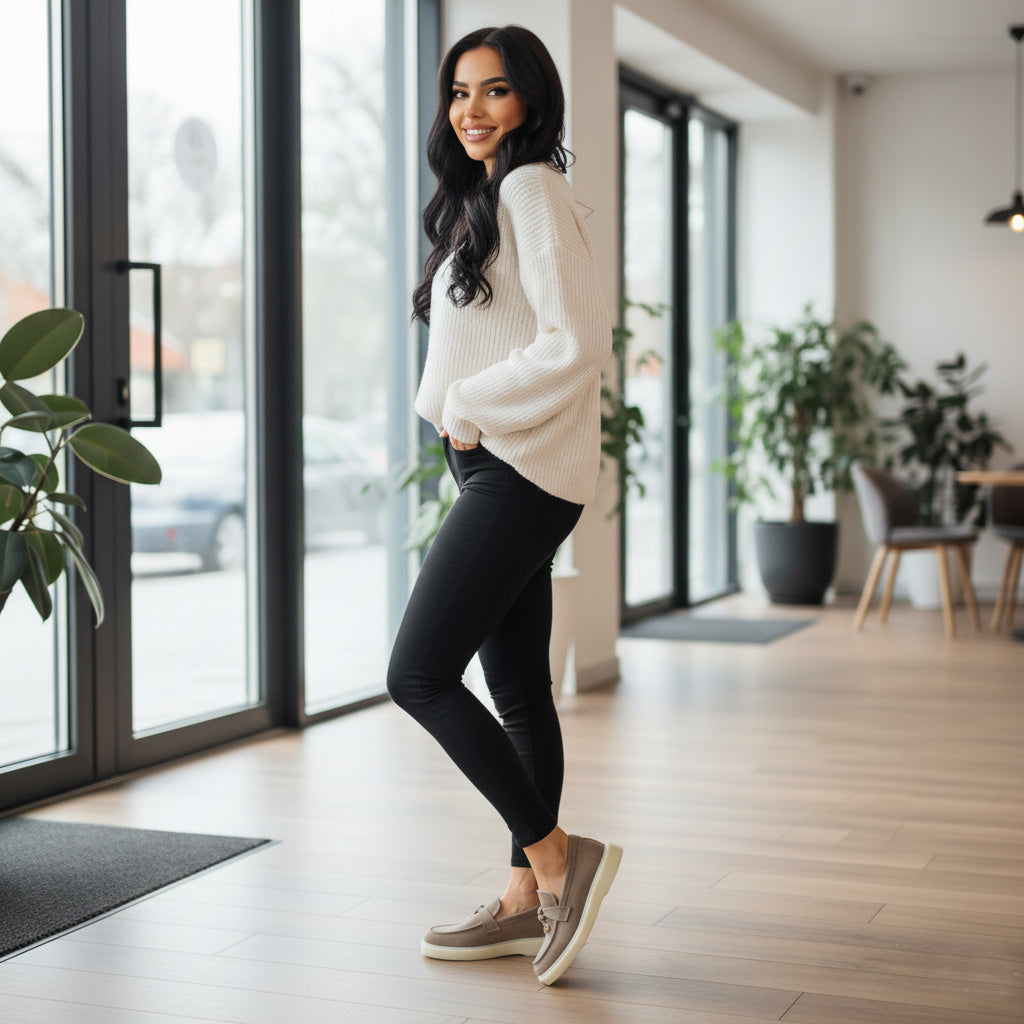 Pantofi 134 casual din piele naturala intoarsa culoare bej