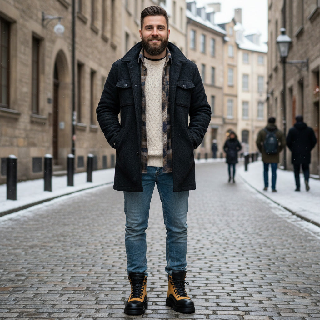 Bocanci, Ghete bărbați piele naturală | 881 Negru-Galben Canadian