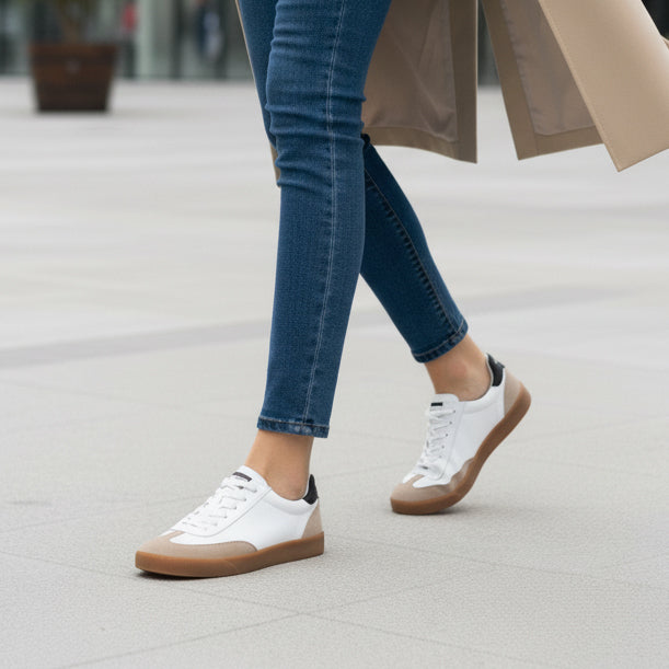 Pantofi 128 casual din piele naturala culoare alb-bej