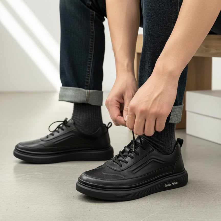 Pantofi bărbați din piele naturală l culoare  neagra l cod