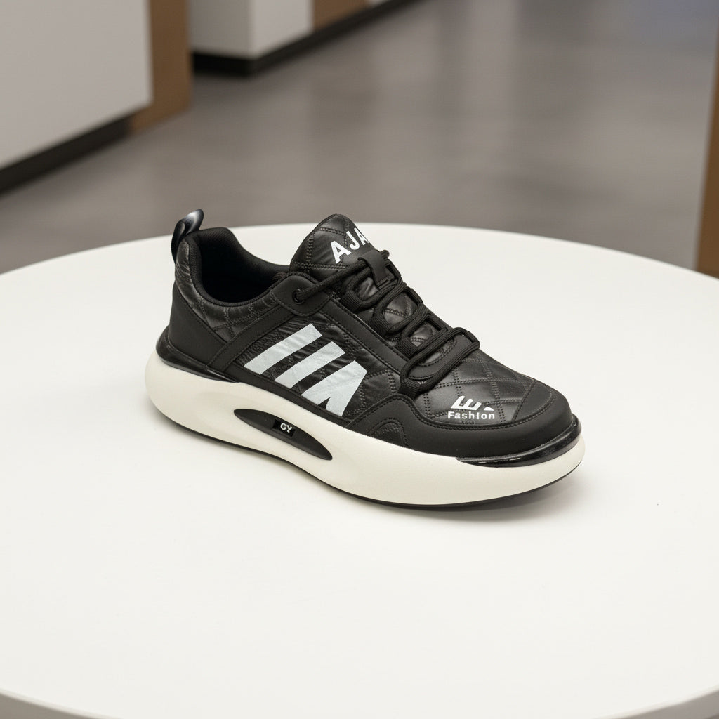 Pantofi sport bărbați piele naturală + textil l negru l cod