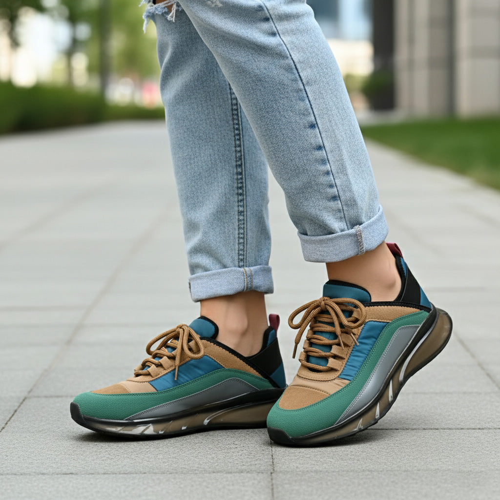 Pantofi din piele intoarsa + textil  culoare verde cod DoQ3