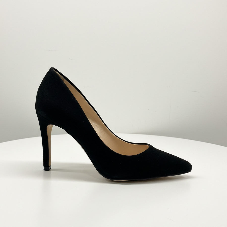 Pantofi eleganti dama din piele intoarsa naturala l culoare neagra l cod