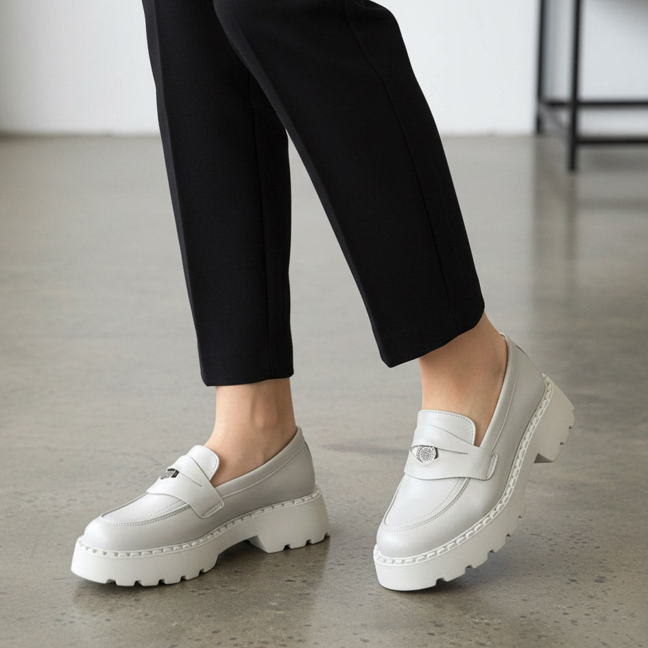 Mocasini damă culoare alb natur din piele naturală 129