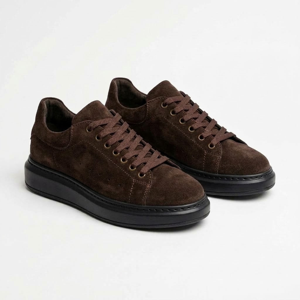 Pantofi sport bărbați PIELE INTOARSA naturală 4101 Culoare MARO CIOCOLATA