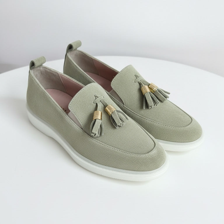 Pantofi 134 casual din piele naturala intoarsa culoare verde