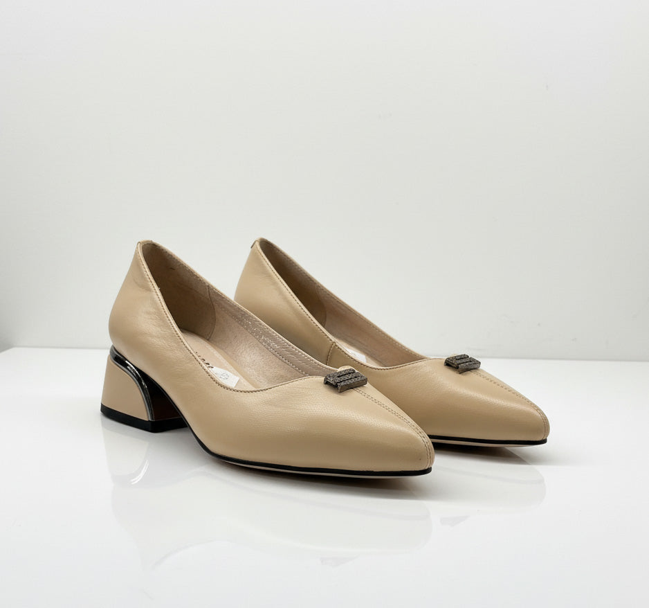 Pantofi eleganti dama din piele naturala l culoare bej l cod