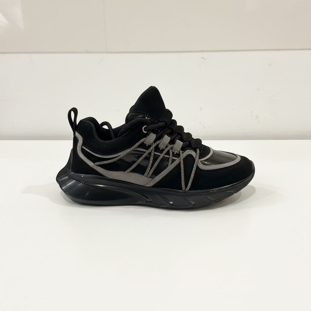 Pantofi sport din piele intoarsa + textil  l cod  l culoare negru DoQ2