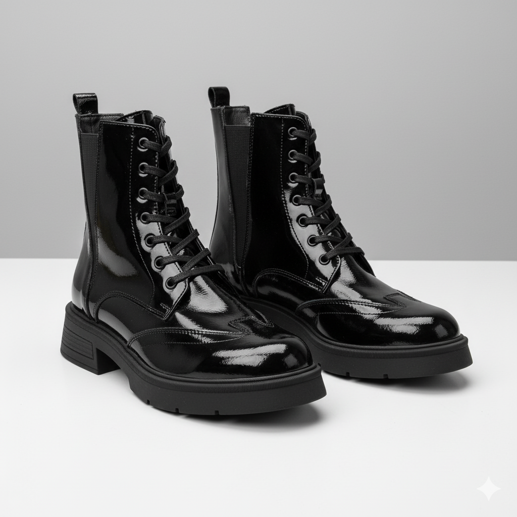 Ghete damă piele naturală lacuita 702 negru lac