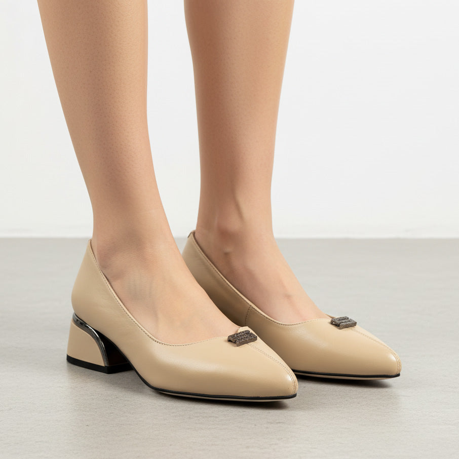 Pantofi eleganti dama din piele naturala l culoare bej l cod