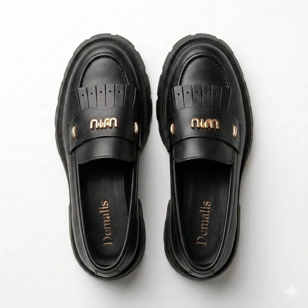 Mocasini damă din piele naturală, BOX, culoare NEGRU. COD 1310