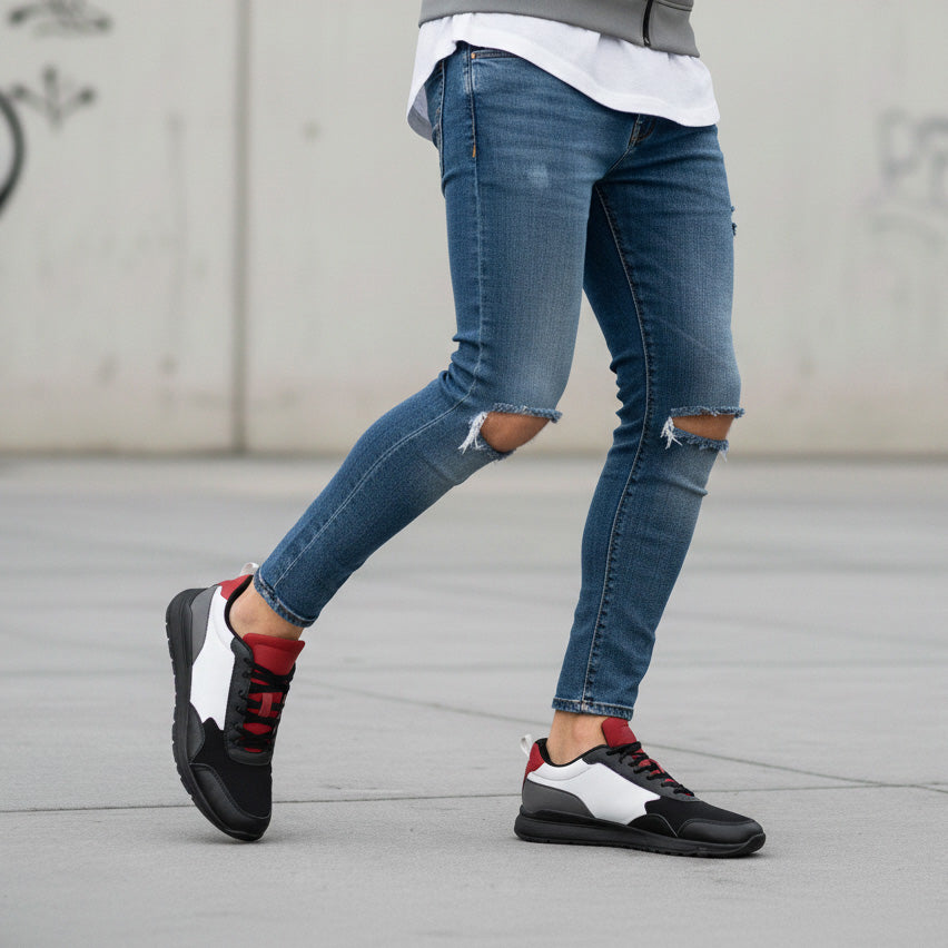 Pantofi sport bărbați piele naturală 467 multicolor talpa neagra