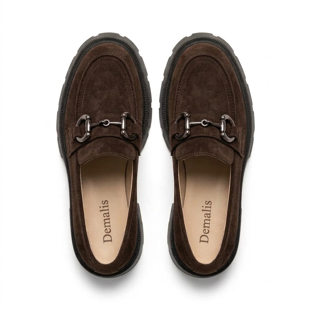 Mocasini Damă Premium din Piele Întoarsă Maro Ciocolată cu Talpă Groasă – TN cod 132