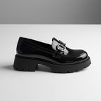 Mocasini damă negri cu talpă groasă din piele naturală lacuita 132 lac