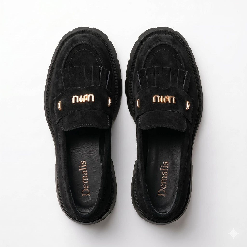 Mocasini damă din piele naturală INTOARSA, culoare NEGRU. COD 1310