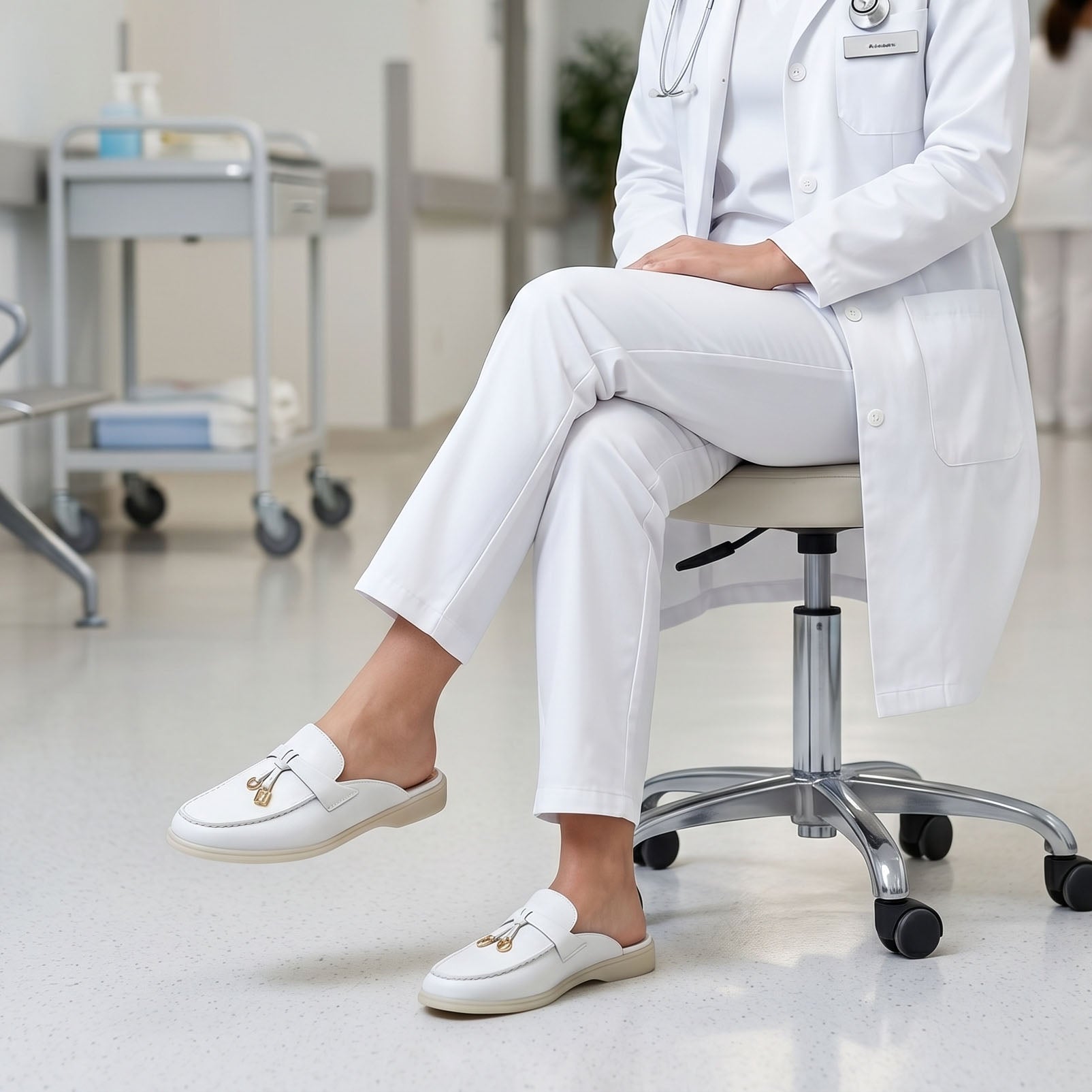 Slapi / Saboti dama medicinali piele naturală. cod SAB3. culoare ALB