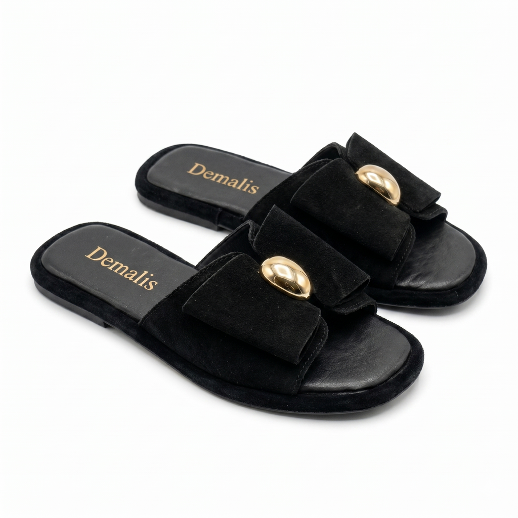 Slapi / Saboti dama piele intoarsa naturală. cod SAB2. culoare NEGRU
