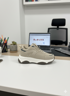 Pantofi sport bărbați piele naturală + textil beige cod 23K589