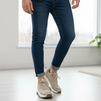 Pantofi sport bărbați piele naturală + textil beige cod 23K589