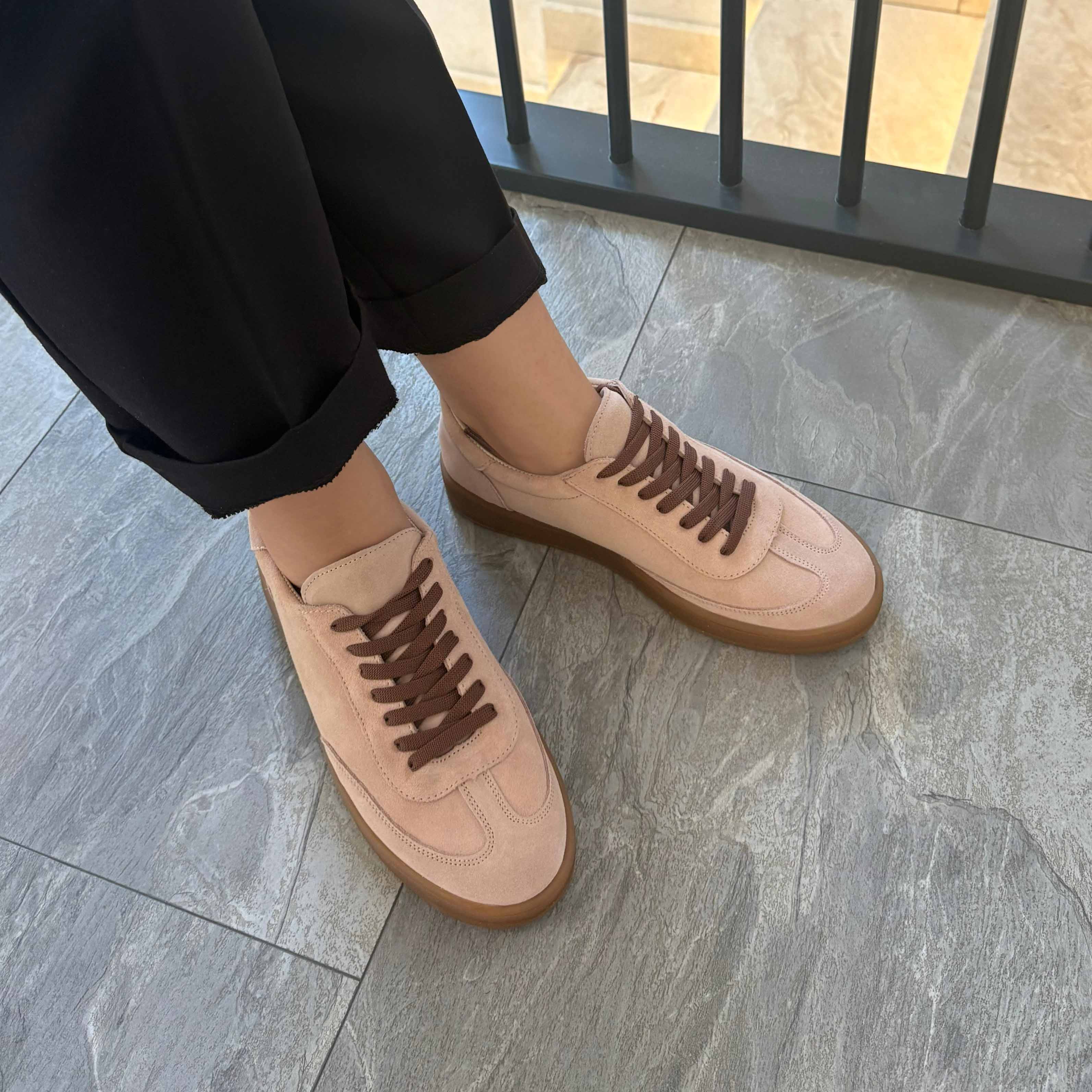 Pantofi 128 casual din piele naturala culoare roz pudra