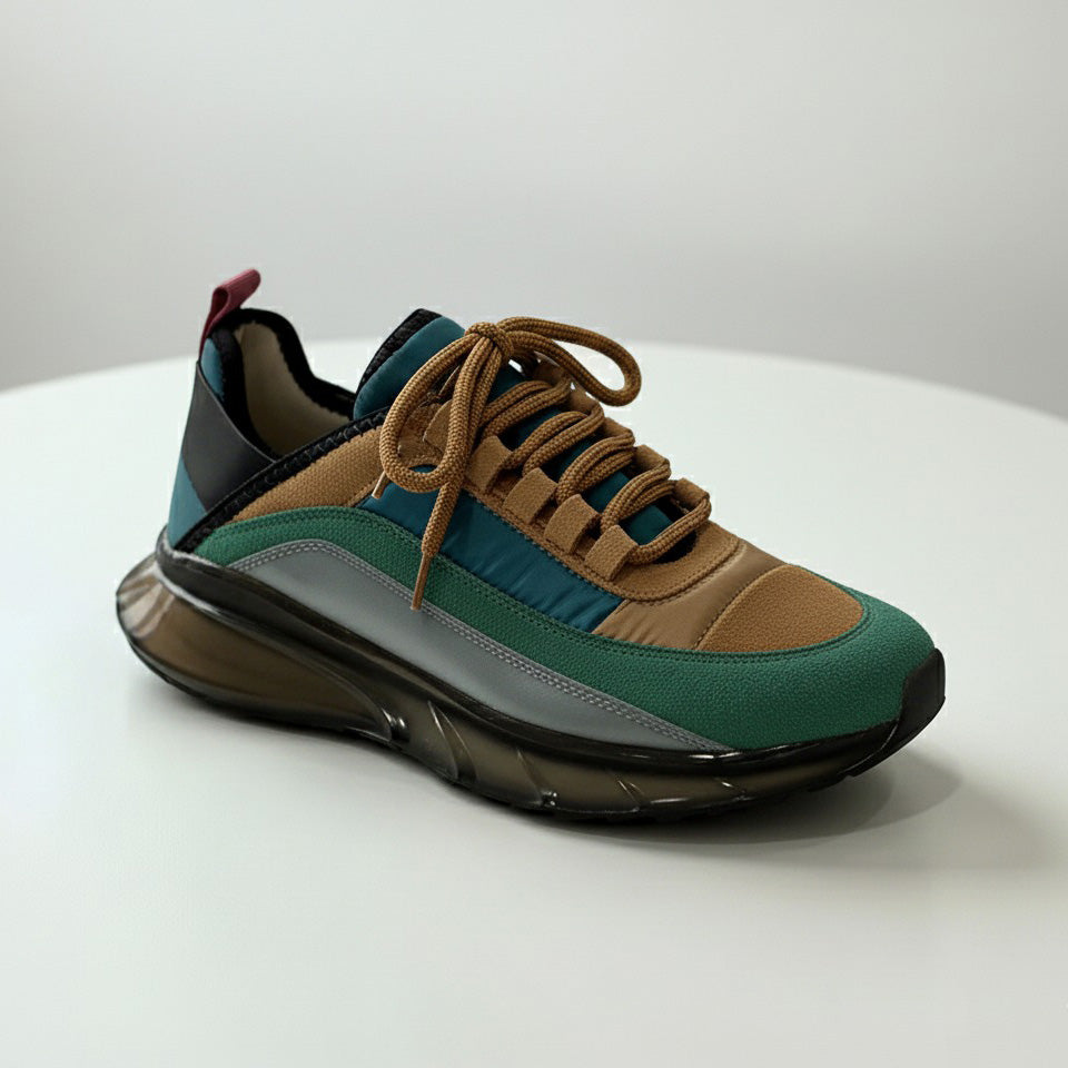 Pantofi din piele intoarsa + textil  culoare verde cod DoQ3