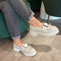 Mocasini damă culoare alb natur din piele naturală cod 139