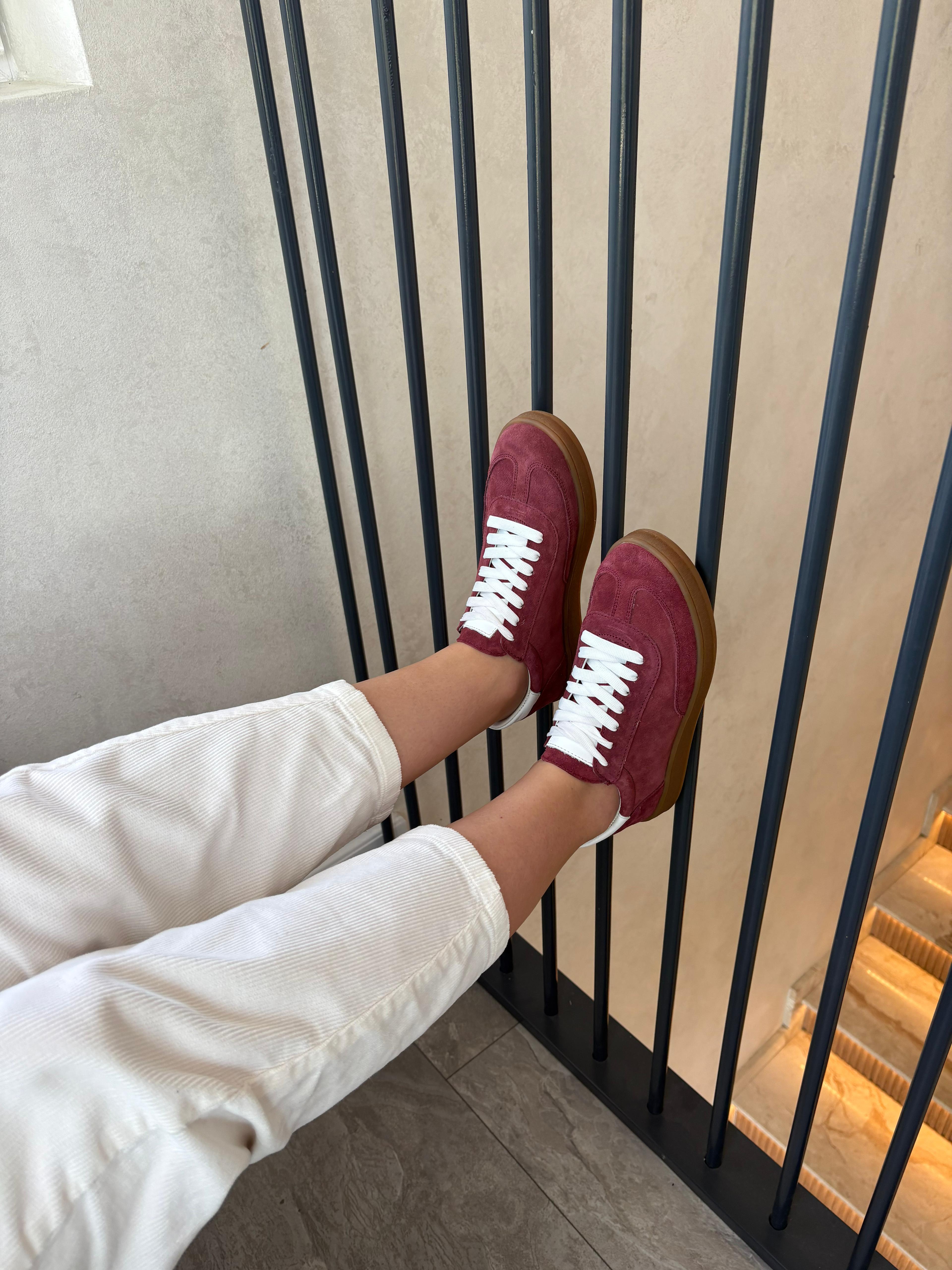 Pantofi 128 casual din piele naturala culoare visiniu