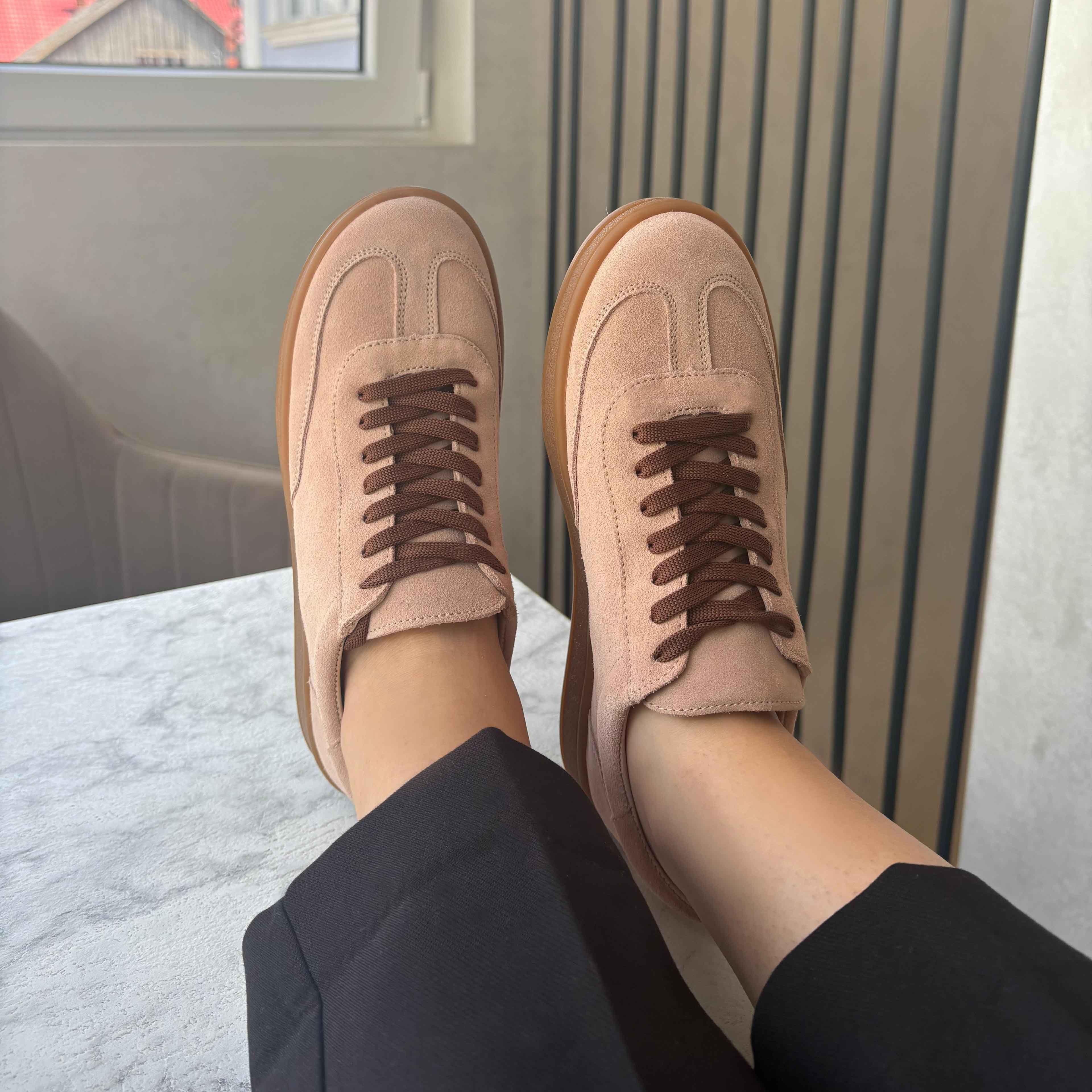 Pantofi 128 casual din piele naturala culoare roz pudra