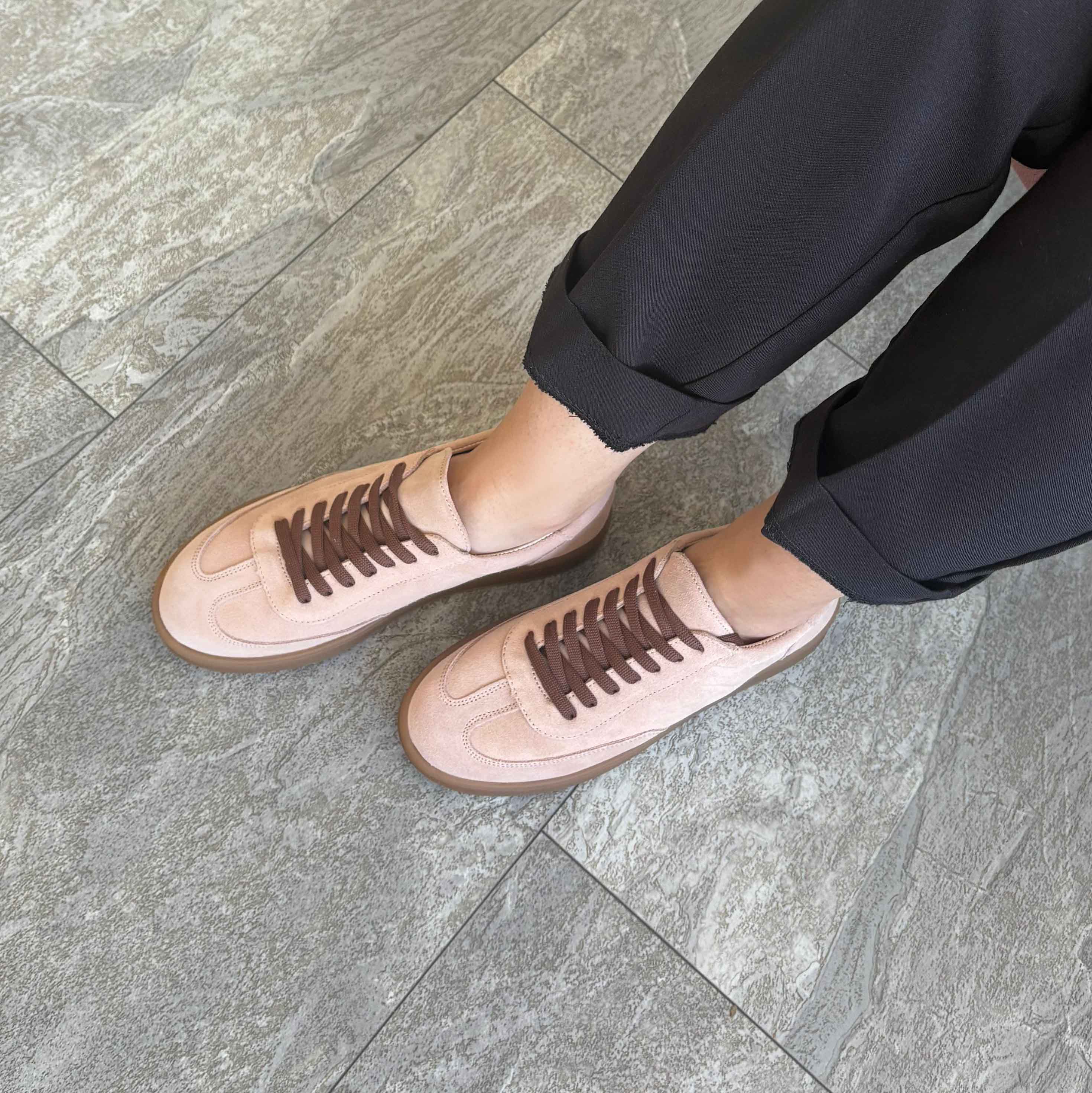 Pantofi 128 casual din piele naturala culoare roz pudra