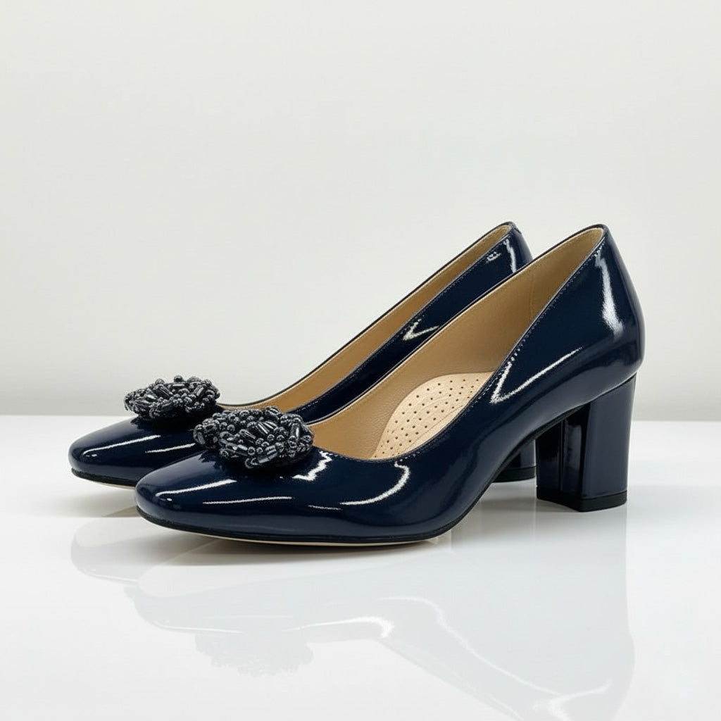 Pantofi eleganti dama din piele naturala lacuita l culoare bleumarin l cod 1868