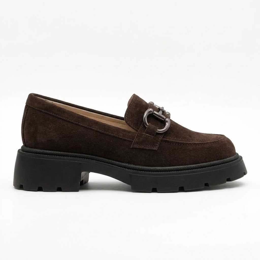 Mocasini Damă Premium din Piele Întoarsă Maro Ciocolată cu Talpă Groasă – TN cod 132