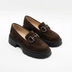 Mocasini Damă Premium din Piele Întoarsă Maro Ciocolată cu Talpă Groasă – TN cod 132
