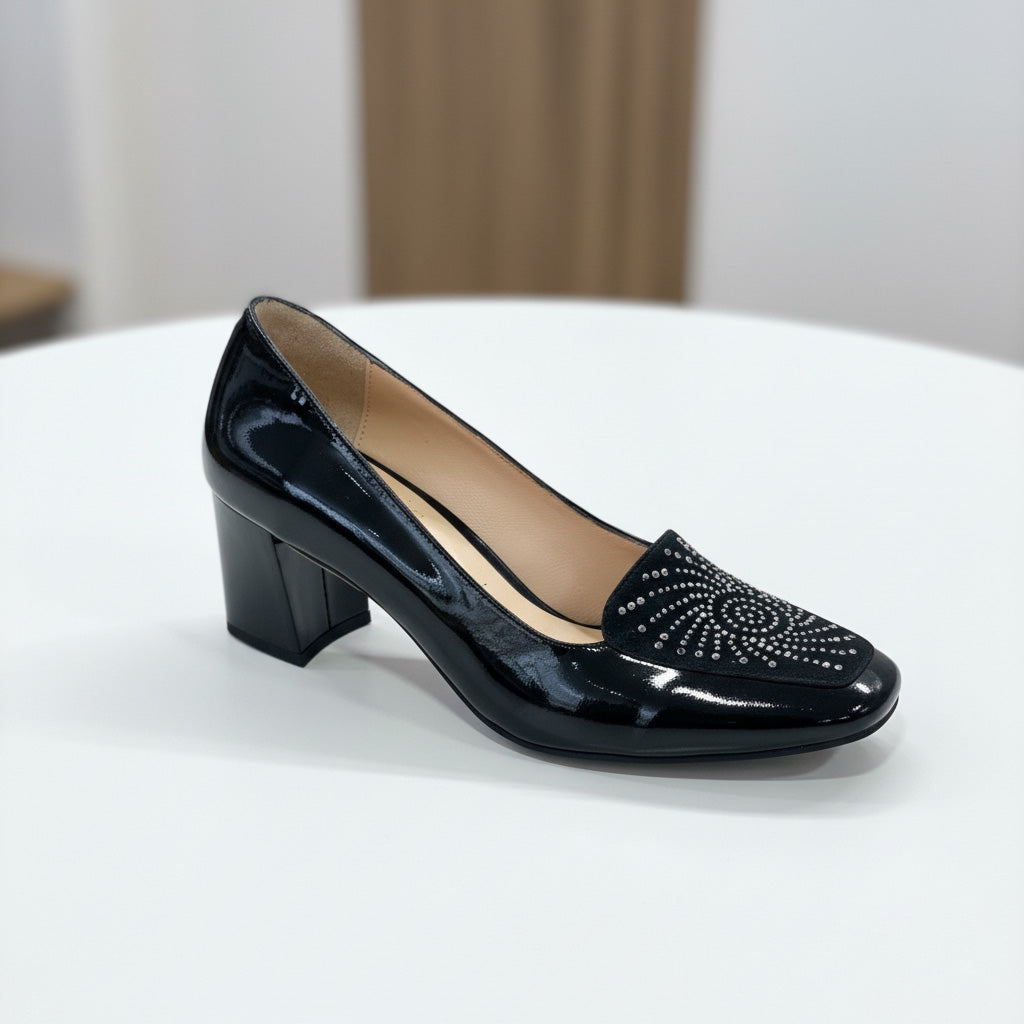 Pantofi eleganti dama din piele naturala lacuita l culoare negru l cod