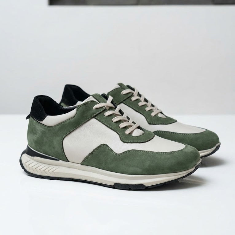 Pantofi sport bărbați piele naturală 462 verde-alb natur