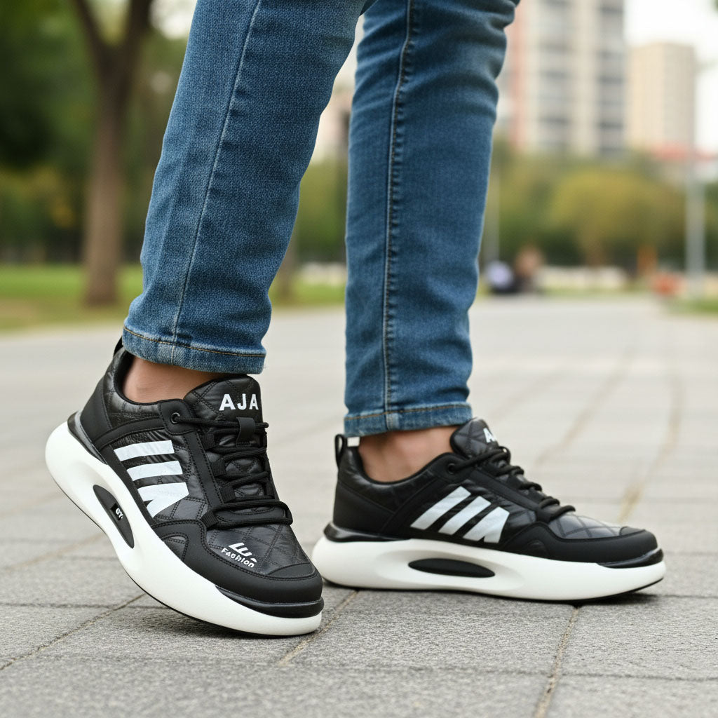 Pantofi sport bărbați piele naturală + textil l negru l cod