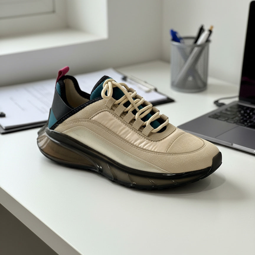 Pantofi din piele intoarsa + textil  culoare bej cod DoQ3