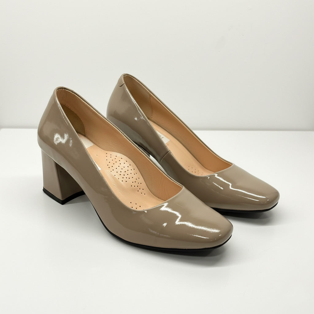 Pantofi eleganti dama din piele naturala lacuita l culoare bej l cod