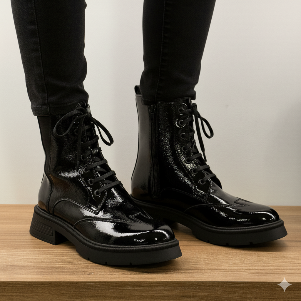 Ghete damă piele naturală lacuita 702 negru lac