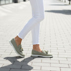 Pantofi 134 casual din piele naturala intoarsa culoare verde