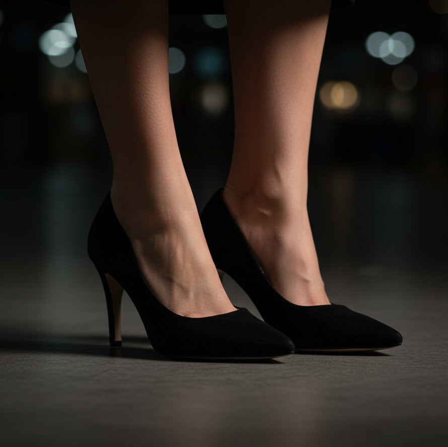 Pantofi eleganti dama din piele intoarsa naturala l culoare neagra l cod