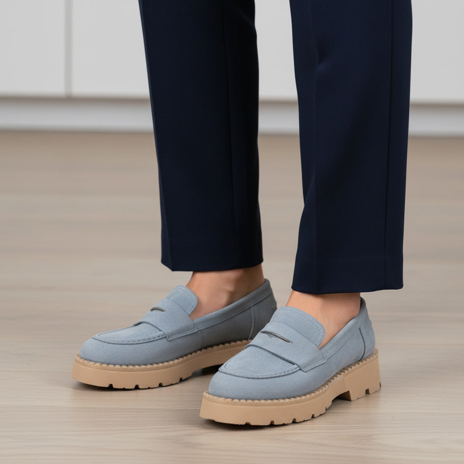 Pantofi din piele naturala l cod  l culoare albastru COD 098-746-1