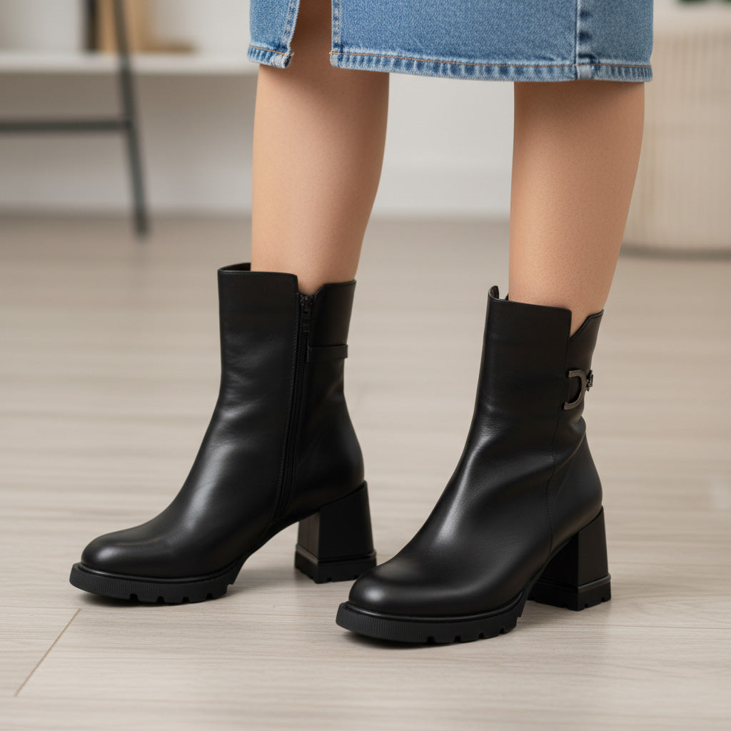 Ghete damă piele naturală l NEGRU I COD ANGELINA 4008